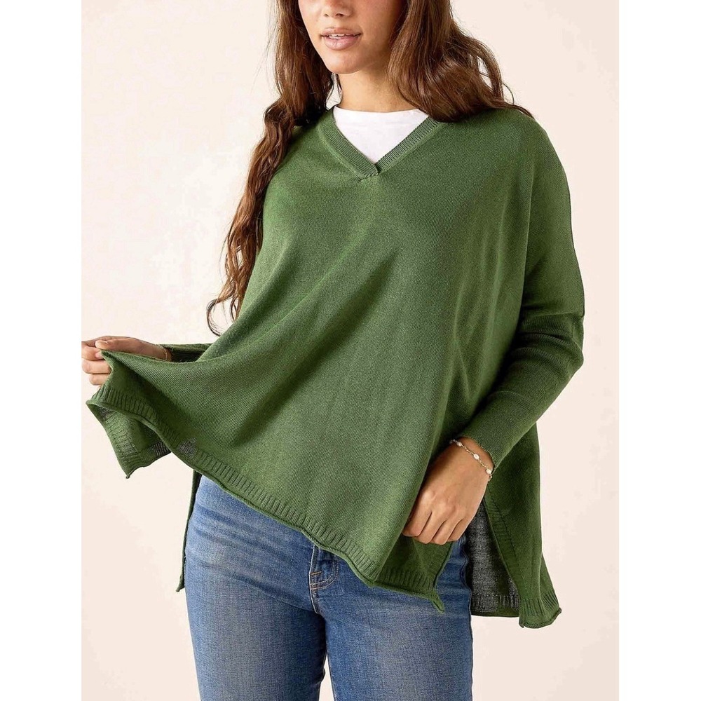 MERSEA Catalina Sweater OS Green V Neck Traveler Oversized Coastal Grandpa Soft